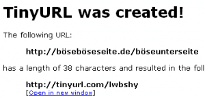 Tinyurl erstellt - Kurz-URL